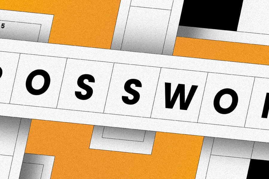 Deconstructed crossword puzzle with 1 across answer as "Crossword" on an orange background