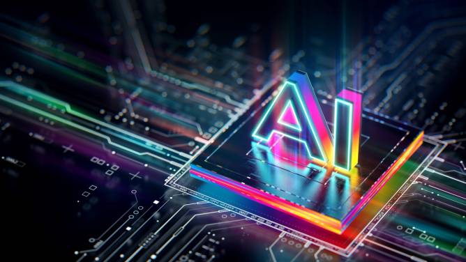 An image of the letters "AI" on a chip.