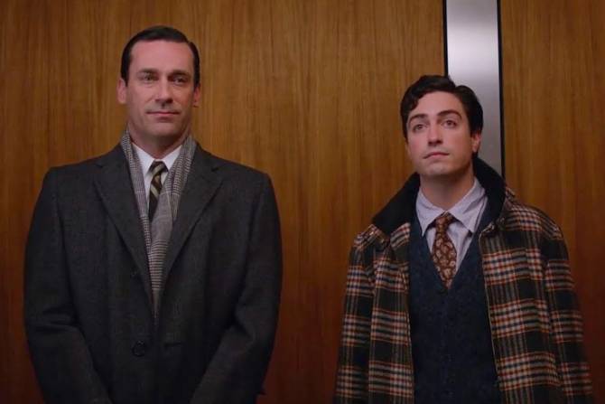 Two Mad Men characters in an elevator
