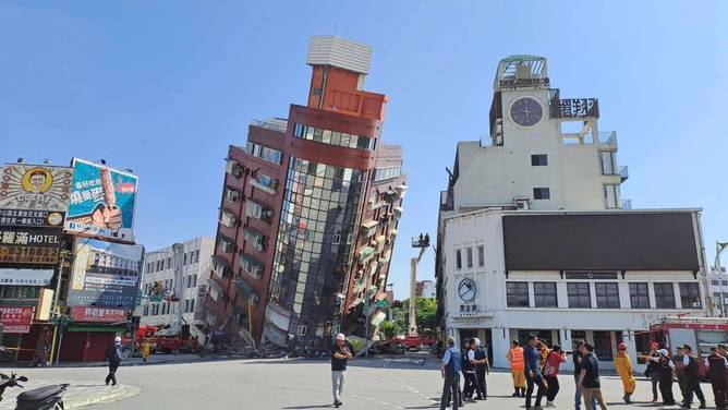 Building partially collapsed in Taiwan