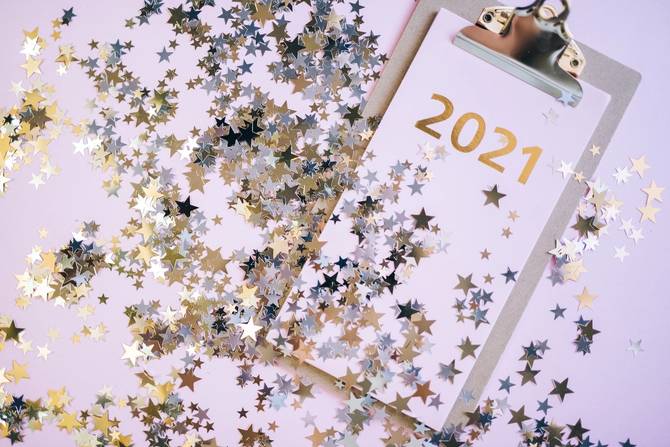 an image of 2021 stationery covered in sequins