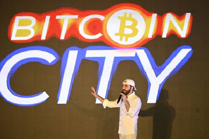 Nayib Bukele, gestures during his speech at the closing ceremony of the Latin Bitcoin conference