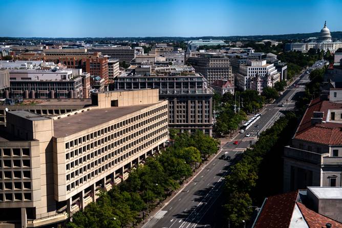 The J. Edgar Hoover building, Federal Bureau of Investigation (FBI) headquarters, is photographed on October 8, 2024 in Washington, DC