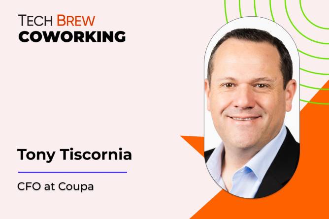 Graphic featuring a headshot of Coupa CFO Tony Tiscornia