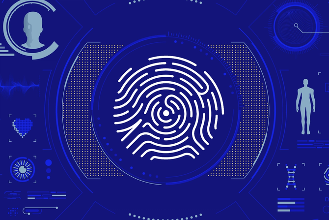 An illustration of a fingerprint on a blue background.