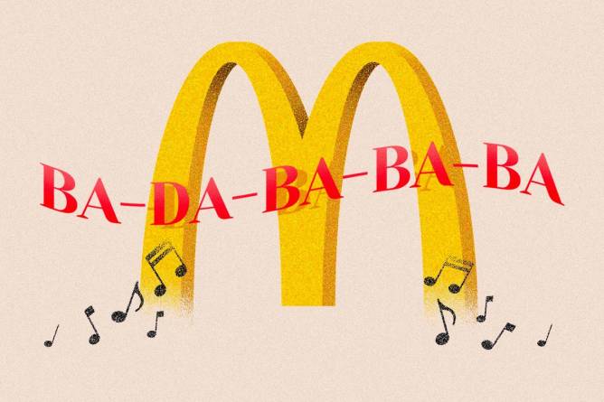 McDonald's logo covered with music notes and "Ba da ba ba ba"