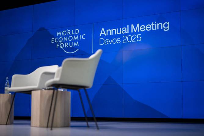 a stage at the World Economic Forum 2025