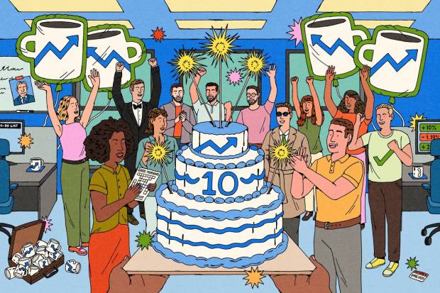 An office party celebrating Morning Brew's 10th birthday