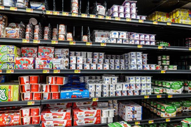 Yogurt aisle at grocery store