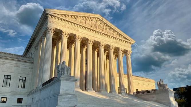 Sun shines on the Supreme Court building in Washington.