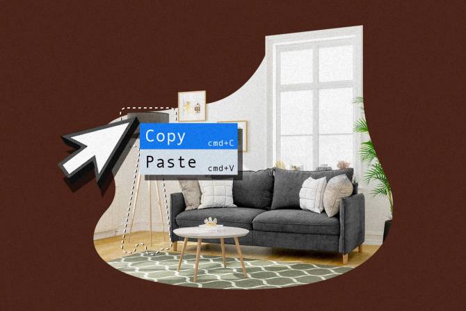 Living room with a copy and paste icon 