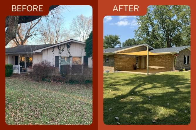before-and-after photo of house