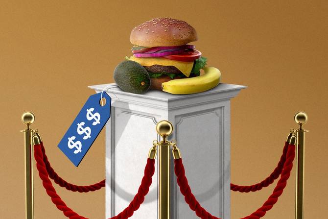 Food on a podium with a price tag