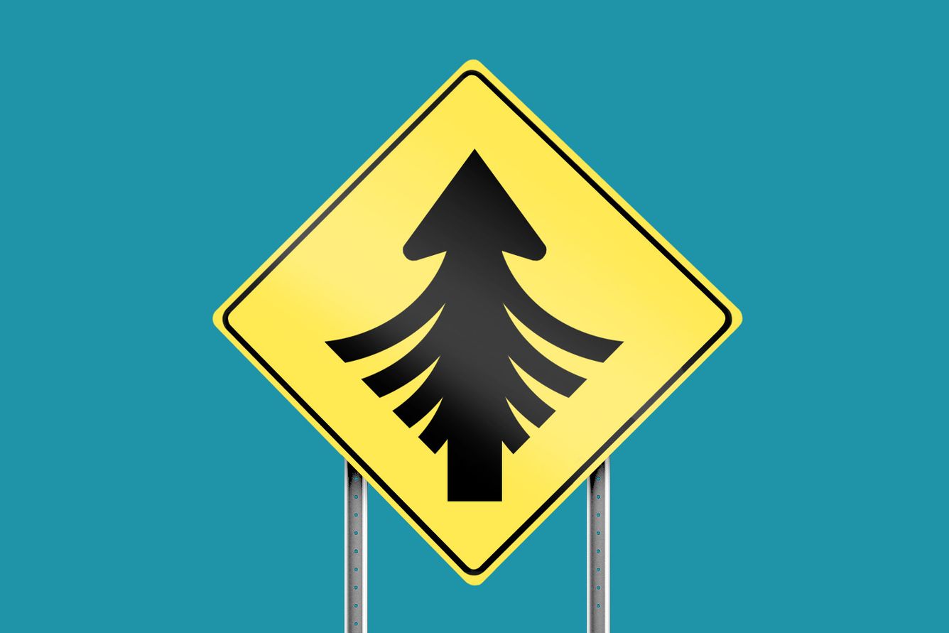 A merge sign with a ton of merger arrows