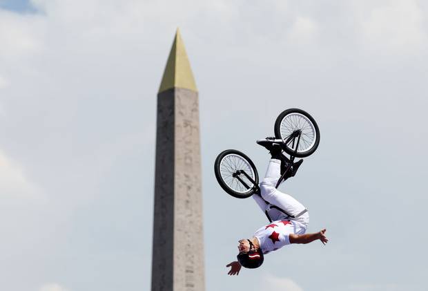 Ernests Zebolds of Team Latvia competes during the BMX Freestyle Men's Park Final - Round 1 on day five of the Olympic Games Paris 2024 