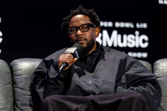 Kendrick Lamar speaks onstage at the Super Bowl LVIX Pregame & Apple Music Super Bowl LVIX Halftime Show Press Conference at Ernest N. Morial Convention Center on February 06, 2025 in New Orleans, Louisiana.