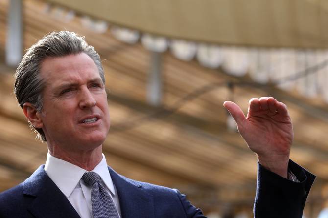 Governor Gavin Newsom speaks at a press conference on Wednesday, Feb. 9, 2022