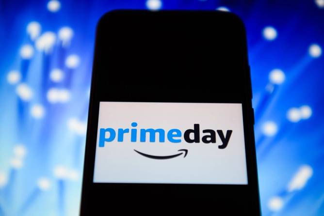 Amazon Prime Day logo on a smartphone screen.