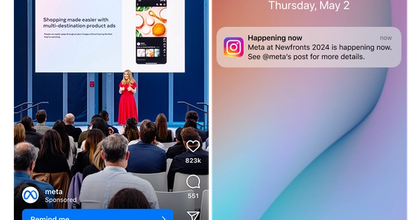 A side-by-side of an Instagram Reel on one side and a locked iPhone screen on the other displaying an Instagram notification
