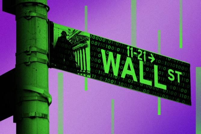 Wall Street sign created with binary code