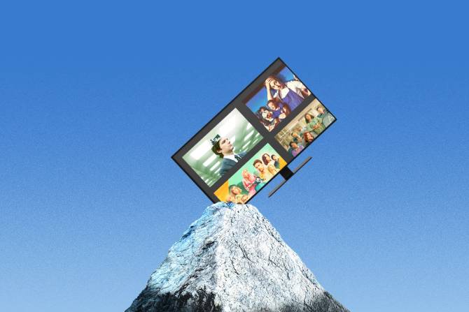 a tv on a snowy mountain top