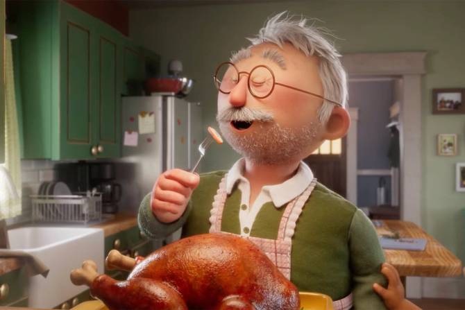 image of a man standing over a turkey in Kroger's holiday 2022 ad