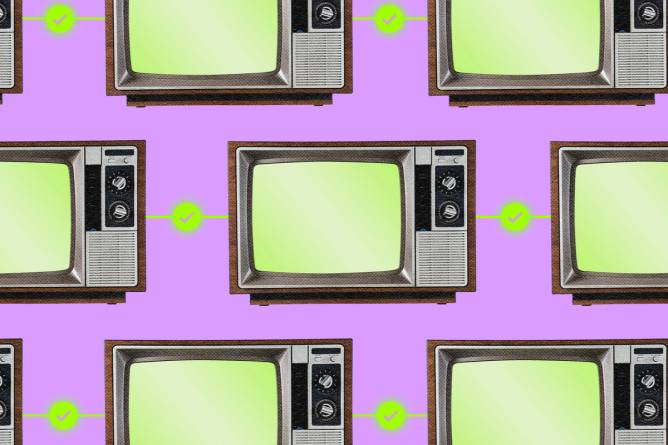 an illustration of TVs with green checkmarks next to them