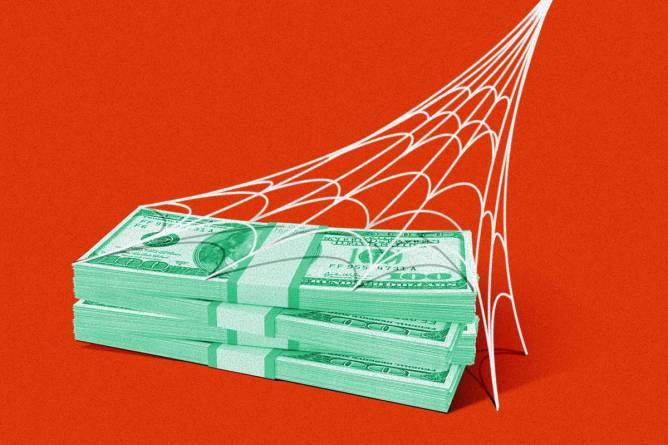 A web from Spider-Man grabbing a stack of money