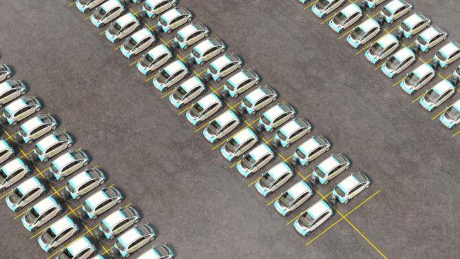 EVs in a dealership lot.