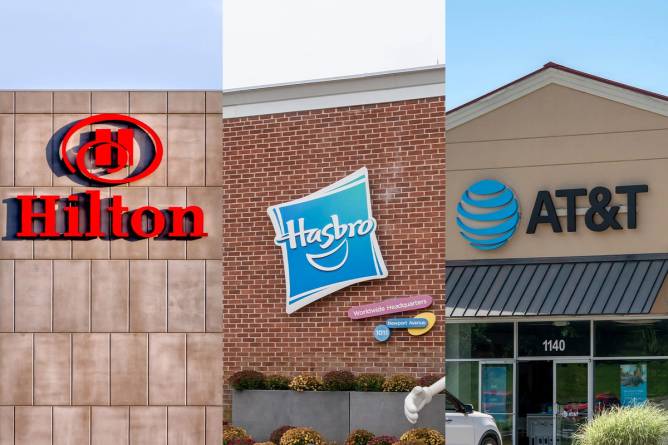 Hilton, Hasbro, and AT&T logos