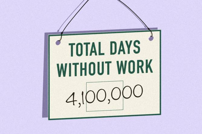 A sign that says total days without work 4.1 million