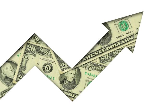 an arrow made of $20 bills pointing upwards