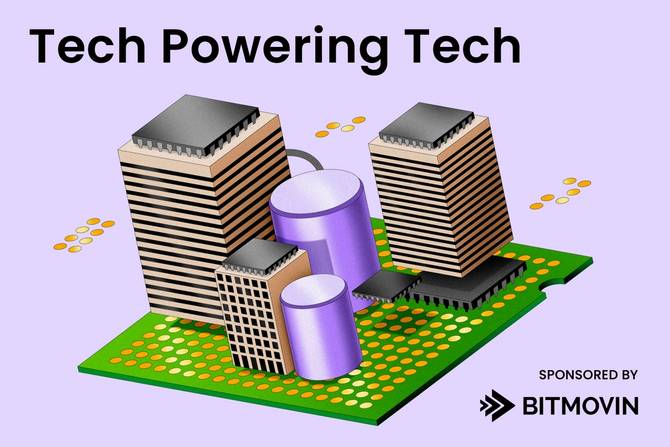assorted tech building blocks on a purple background