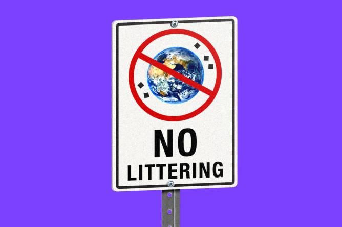 A "No Littering" sign with with Earth as the subject.