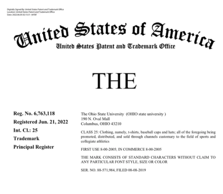 Ohio State gets trademark for the word “the”