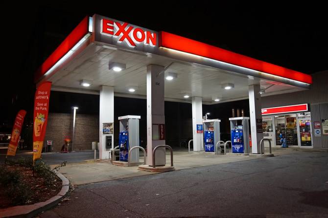 Exxon gas station at night