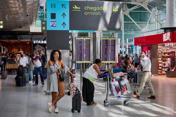 A group of people at an airport