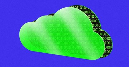 A 2D illustrated cloud filled with green binary code