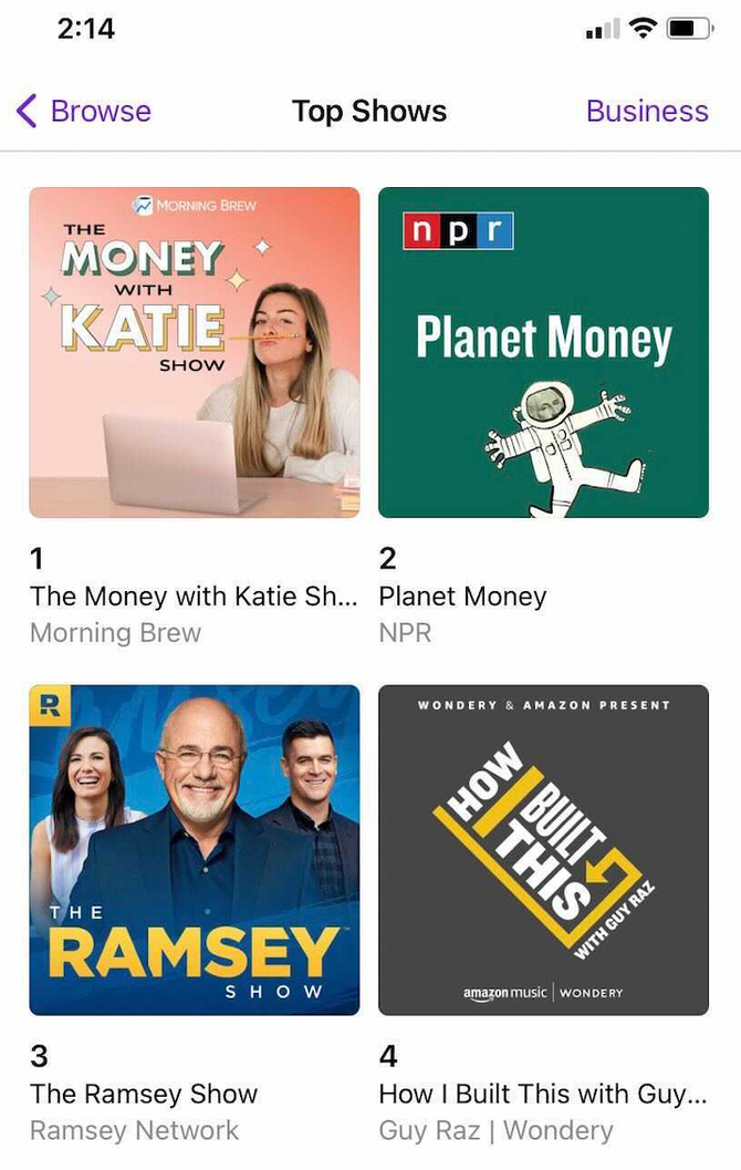 The Money with Katie Show in Spot #1 on the Apple Podcasts Business chart.