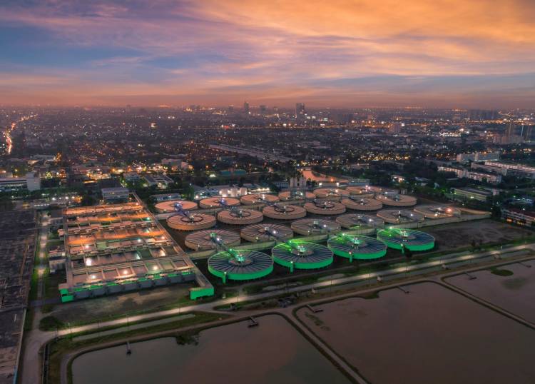 A water treatment facility seen from above