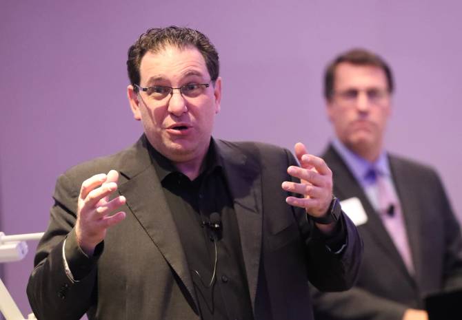 Kevin Mitnick speaks at an event.