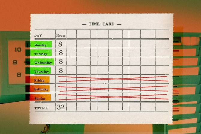 A time card with Friday, Saturday, and Sunday crossed out