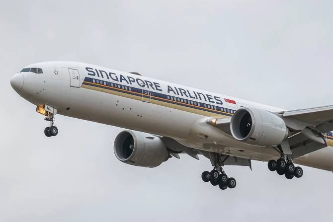 A Singapore Airline plane in flight