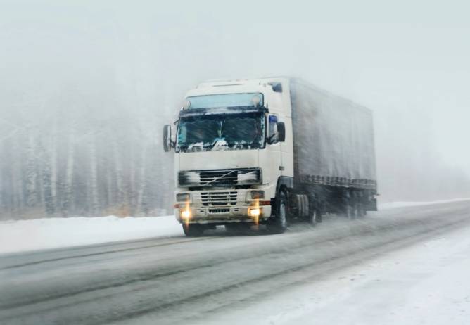 delivery truck in snow