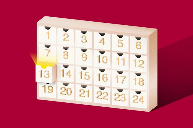 Advent calendar with box #13 glowing.