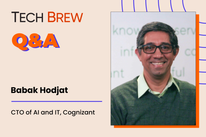 Graphic featuring a headshot of Cognizant's Babak Hodjat.