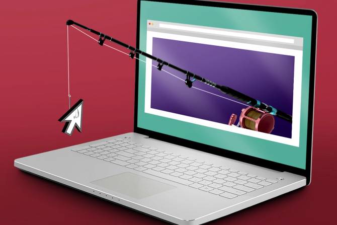 a fishing rod coming out of a computer screen