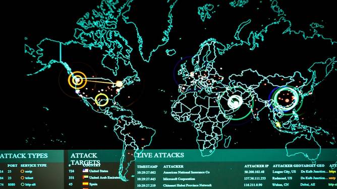 Map showing cyberattacks