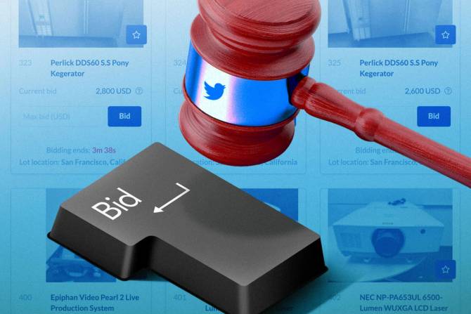 A Twitter labeled gavel hits a Bid button