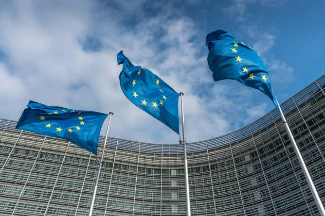EU flags at Berlaymont building Brussels european union